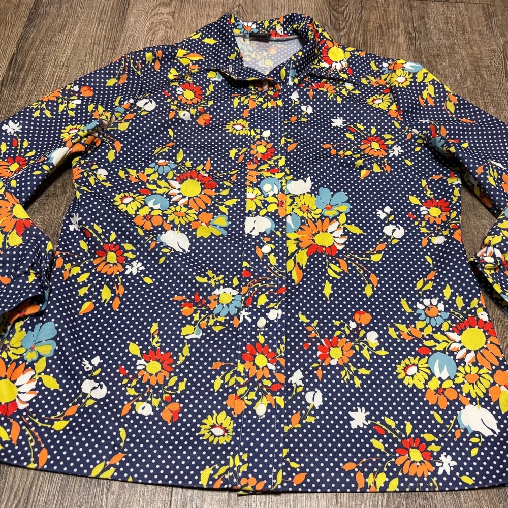 Vintage 1970’s Floral Polka Dot Button-Up Disco Party Shirt